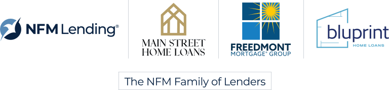 NFM Family logos. NFM Lending, Main Street Home Loans, Freedmont Mortgage Group, Bluprint Home Loans